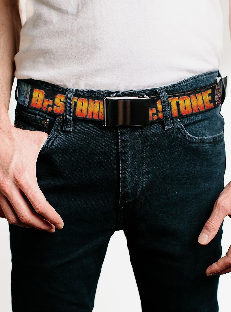 Dr. Stone Title Logo & Ibarra Suika Split Pose Black Flip Web Belt