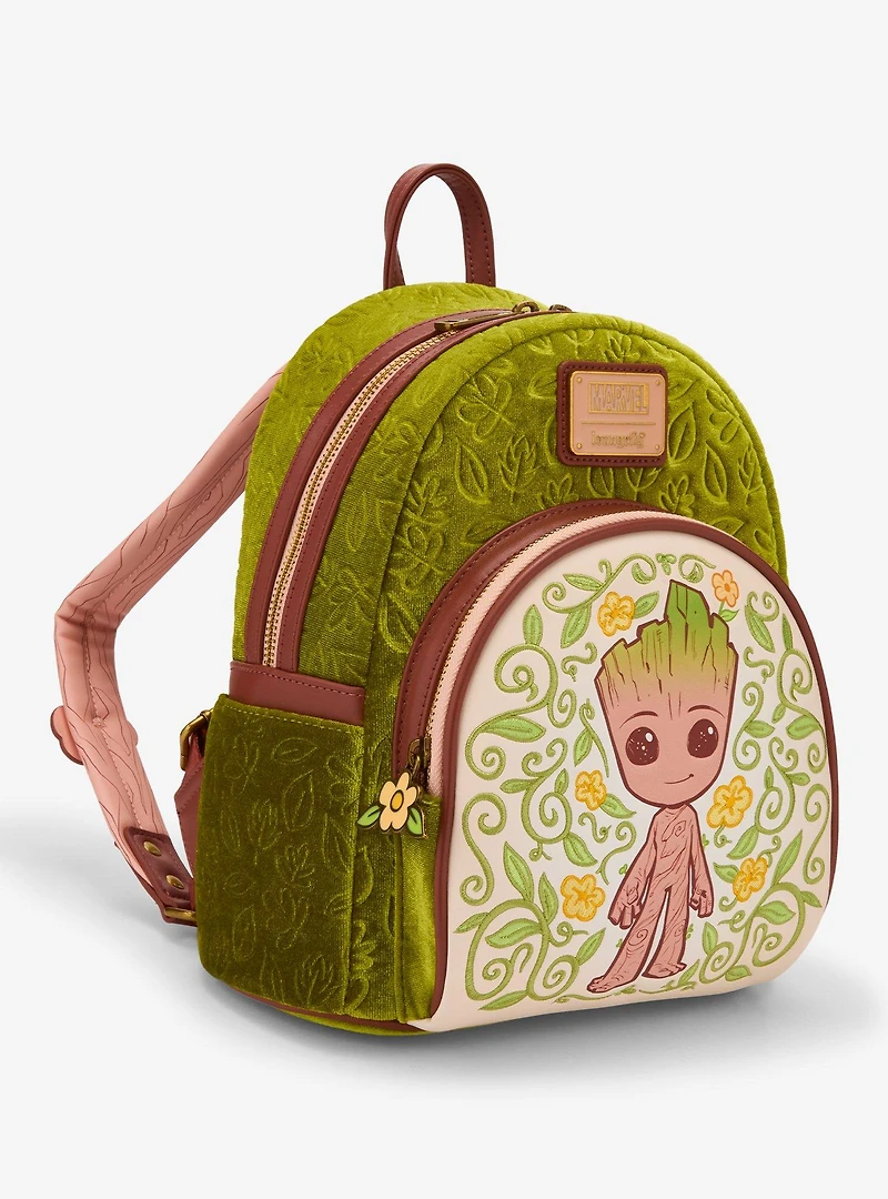 Loungefly Marvel Guardians of The Galaxy Groot Floral Velvet Mini Backpack - BoxLunch Exclusive