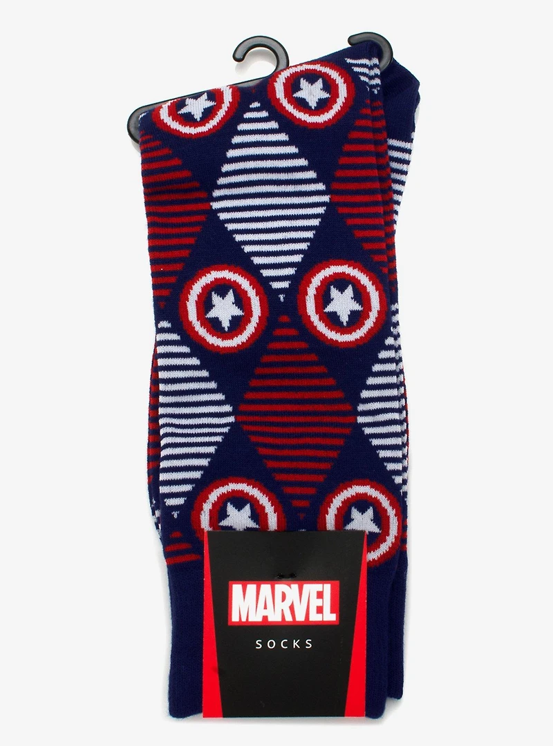 Marvel Captain America Argyle Stripe Socks and Lapel Pin Set