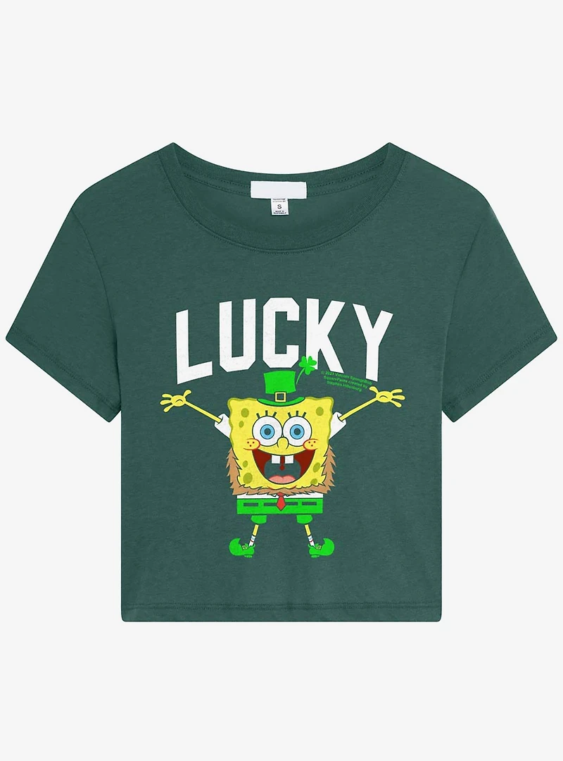 SpongeBob SquarePants "Lucky" Leprechaun Premium Triblend Women's Crop Top
