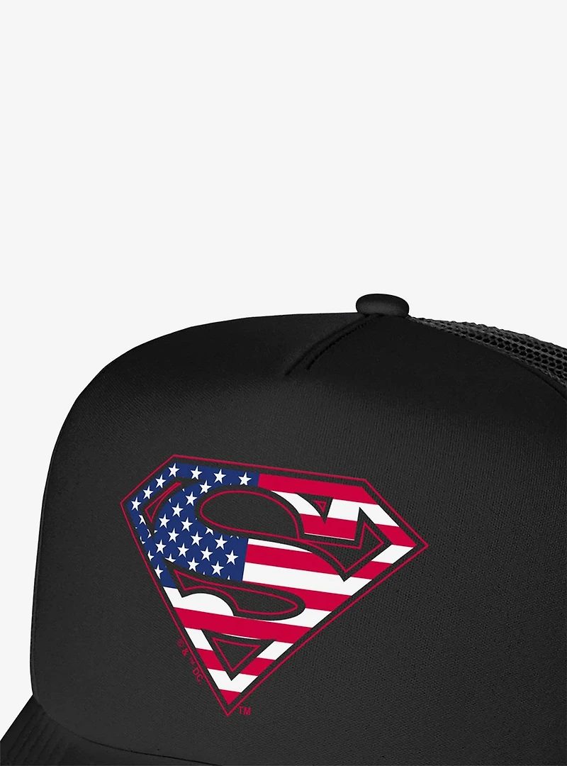 Superman American Flag Shield Logo Foam Trucker Hat