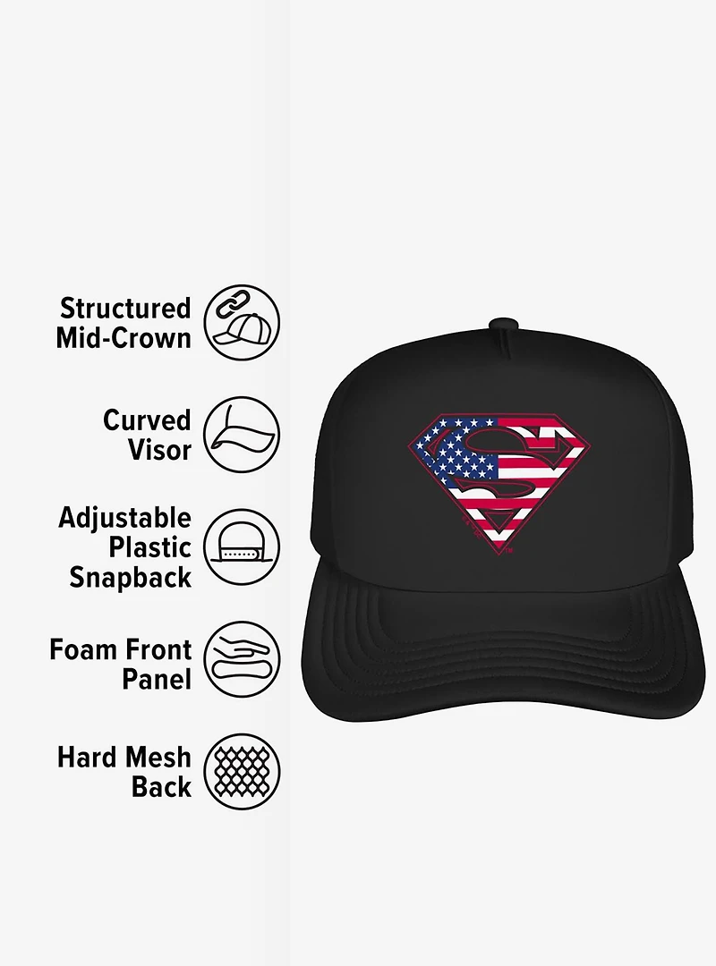 Superman American Flag Shield Logo Foam Trucker Hat