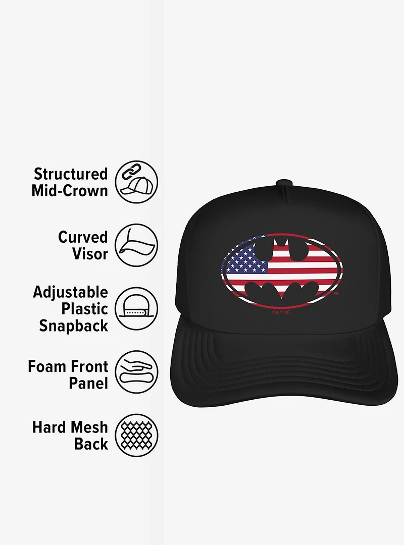 Batman American Flag Shield Logo Foam Trucker Hat