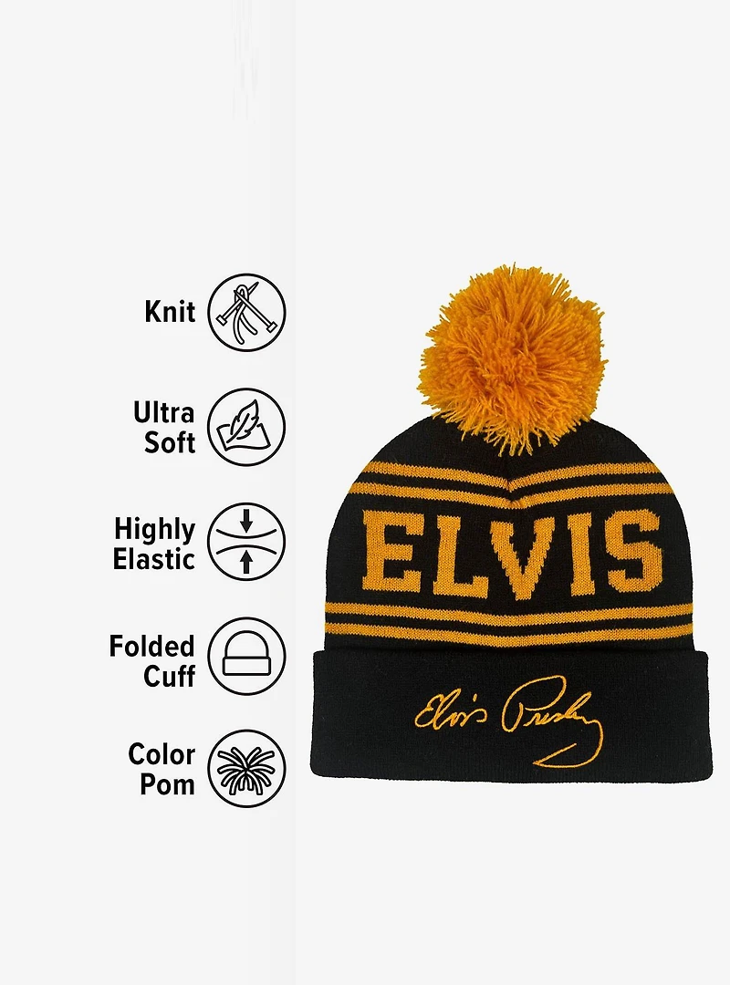 Elvis Presley Acrylic Knit Beanie With Pom