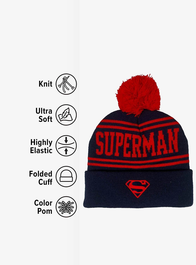 DC Comics Superman Acrylic Knit Beanie With Pom