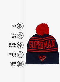DC Comics Superman Acrylic Knit Beanie With Pom
