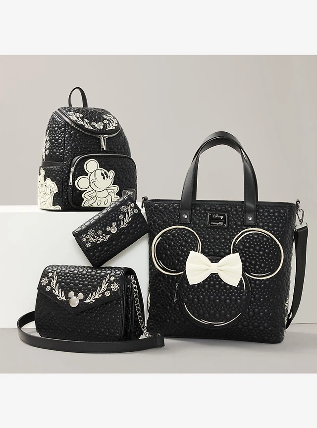Loungefly Disney Mickey Mouse Floral Sketch Quilted Mini Backpack black leather Mickey & Friends Artist Sketch Mini Backpack | Loungefly main image 3