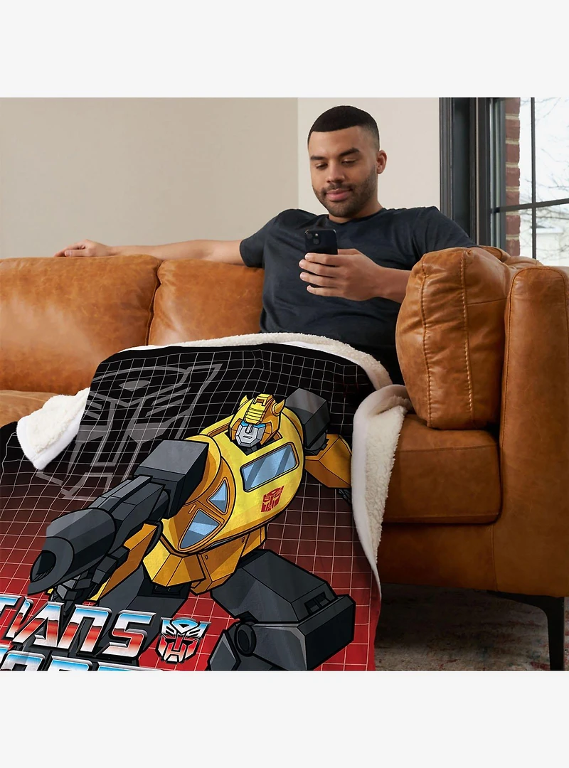Transformers G1 Optimus Prime and Megatron Silk Touch Sherpa Throw Blanket