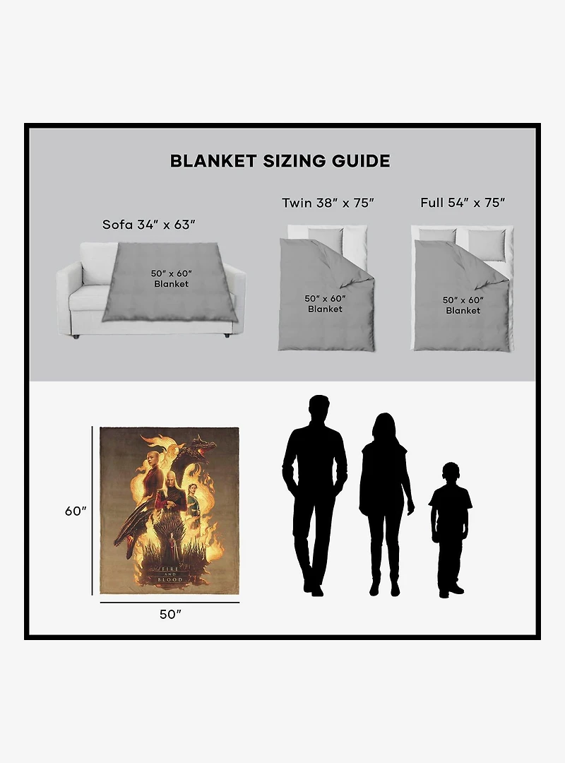 House of the Dragon Fire and Blood Reigns 50x60" Silk Touch Throw Blanket