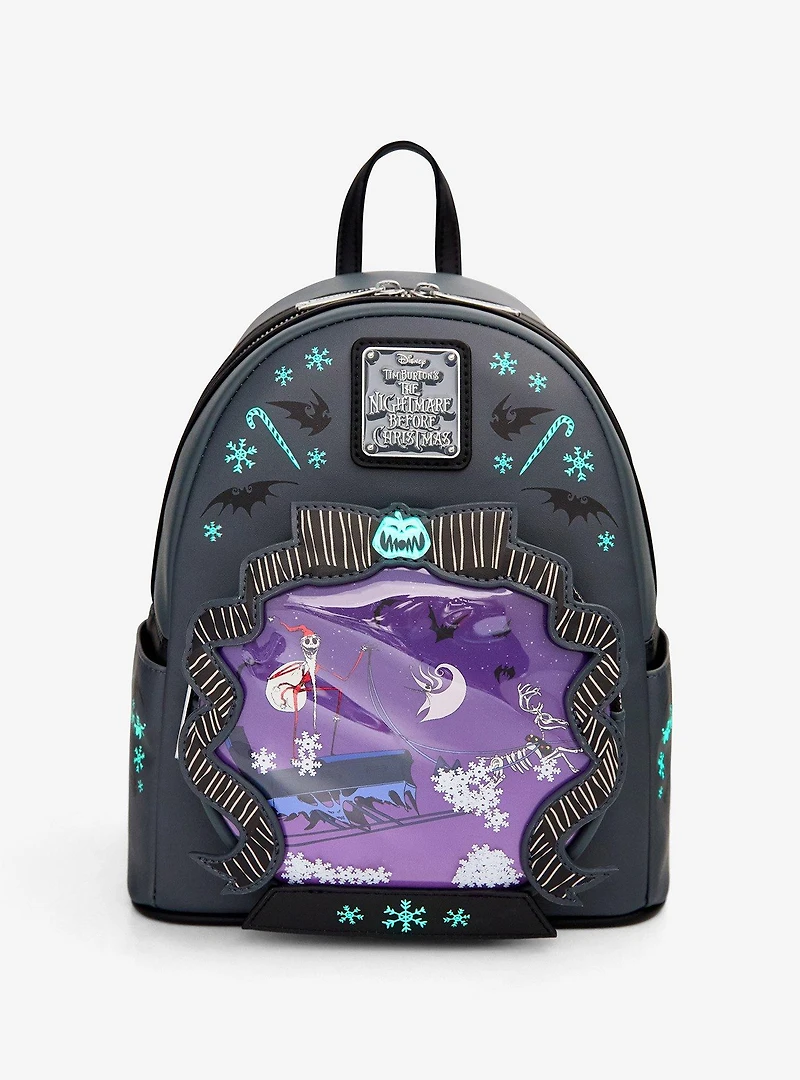 Loungefly Disney The Nightmare Before Christmas Sleigh Ride Snow Globe Glow-in-the-Dark Mini Backpack - BoxLunch Exclusive