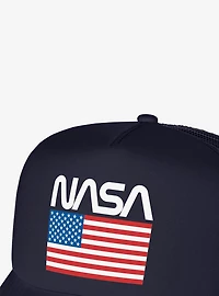 NASA American Flag Worm Logo Foam Trucker Hat
