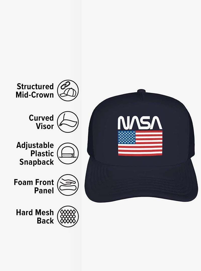 NASA American Flag Worm Logo Foam Trucker Hat
