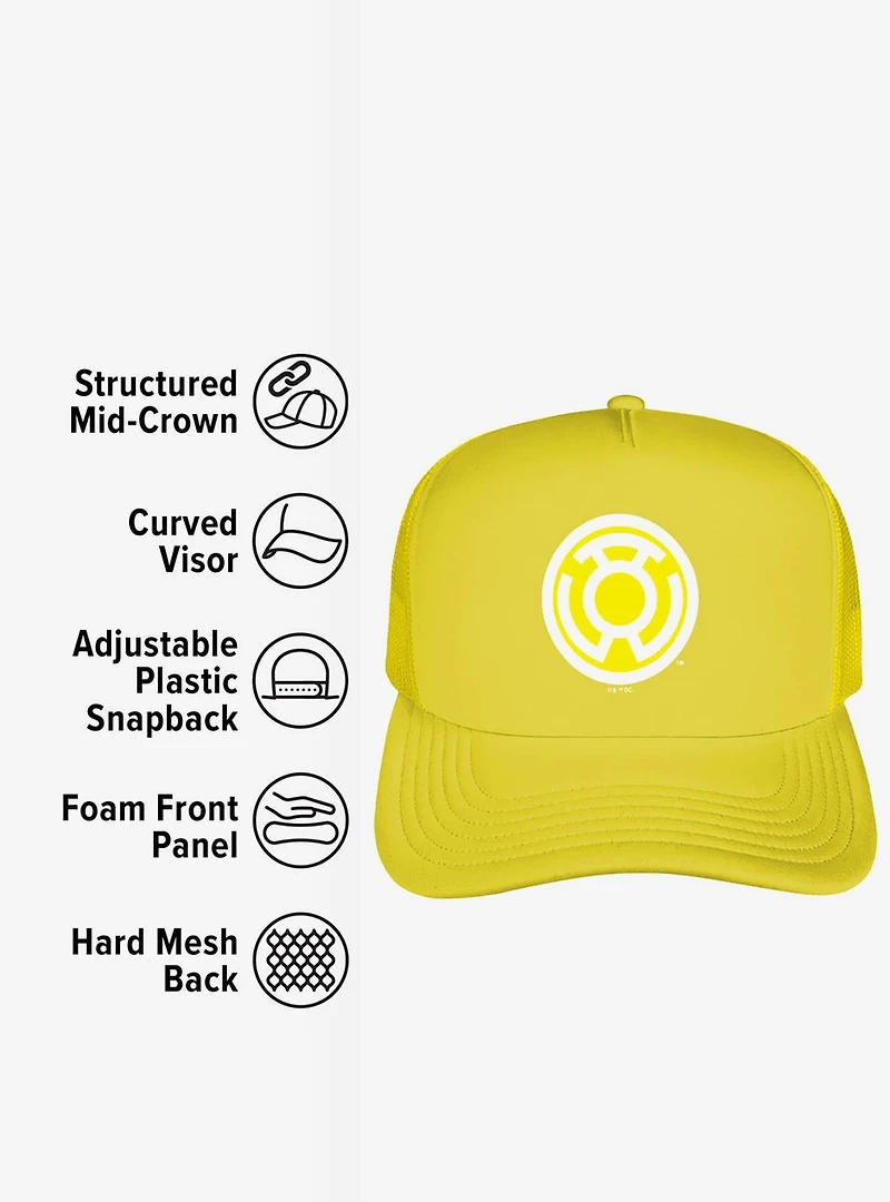Green Lantern Blackest Night Sinestro Corps Yellow Lantern Logo Foam Trucker Hat