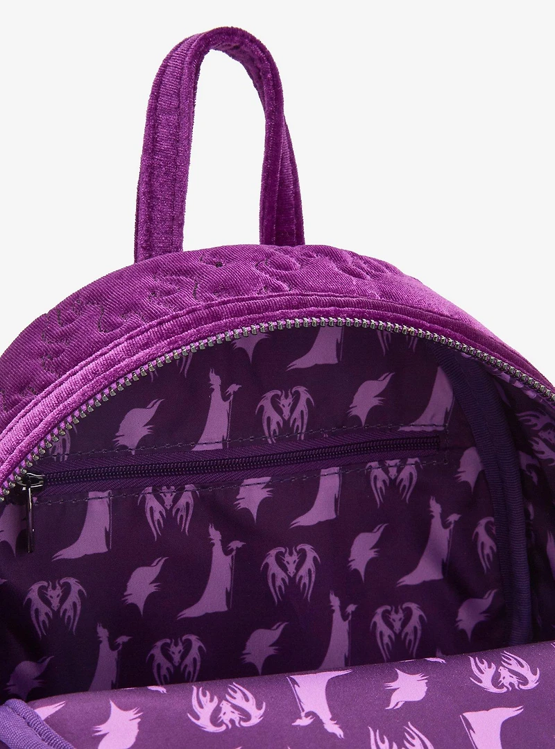 Loungefly Disney Sleeping Beauty Purple Velvet Maleficent Figural Mini Backpack - BoxLunch Exclusive