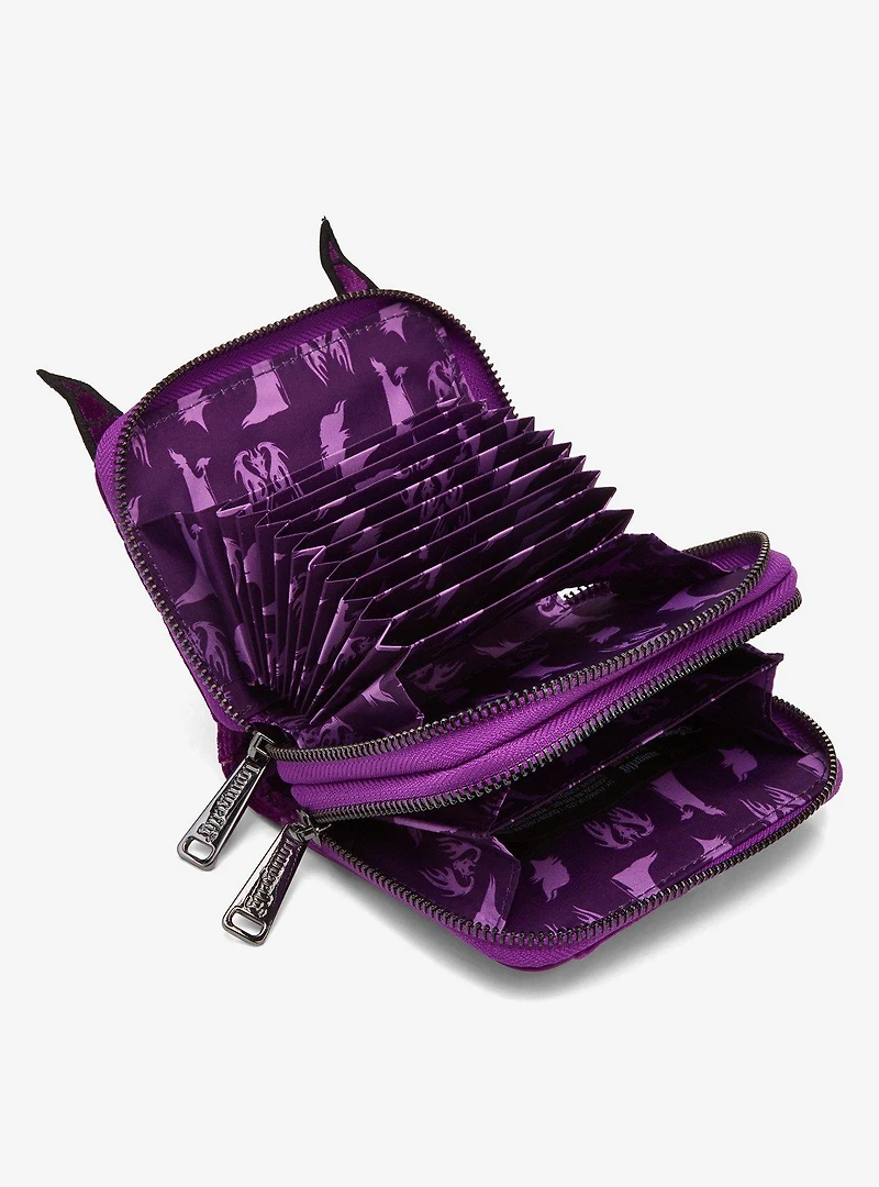 Loungefly Disney Sleeping Beauty Purple Velvet Maleficent Horns Small Accordion Wallet - BoxLunch Exclusive