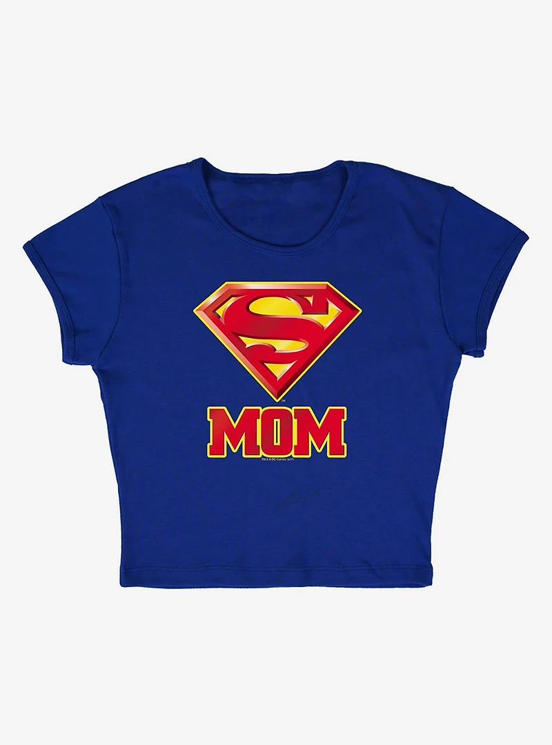 DC Comics Superman "Super Mom" Cap Sleeve Baby Rib Women's Crop Top