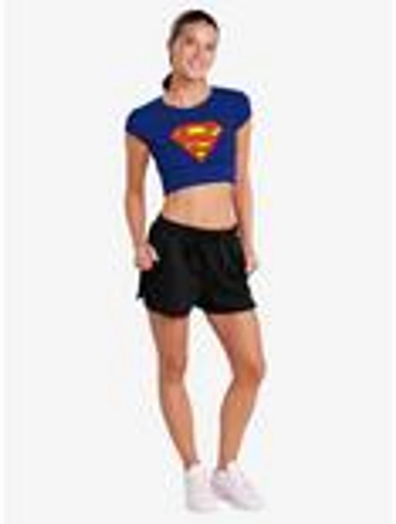 DC Comics Superman Classic Logo Cap Sleeve Baby Rib Women's Crop Top