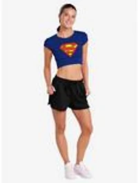 DC Comics Superman Classic Logo Cap Sleeve Baby Rib Women's Crop Top