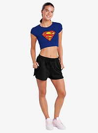 DC Comics Superman Classic Logo Cap Sleeve Baby Rib Women's Crop Top