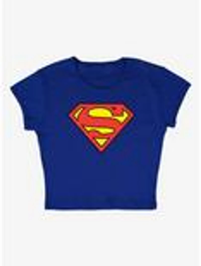 DC Comics Superman Classic Logo Cap Sleeve Baby Rib Women's Crop Top