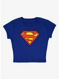 DC Comics Superman Classic Logo Cap Sleeve Baby Rib Women's Crop Top