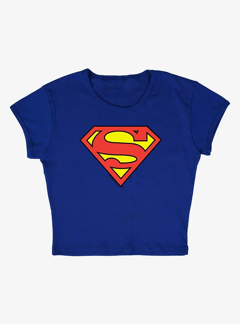 DC Comics Superman Classic Logo Cap Sleeve Baby Rib Women's Crop Top