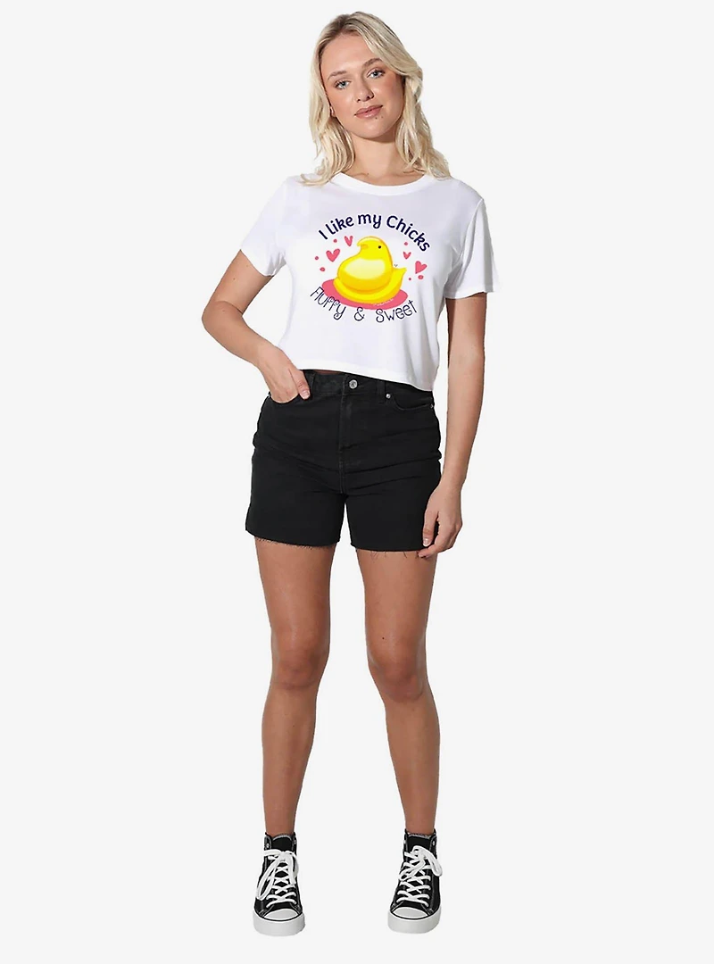 Peeps Easter I Like My Chicks Fluffy And Sweet Womens Crop Top