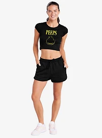 Peeps Easter Black And Yellow Baby Rib Womens Crop Top