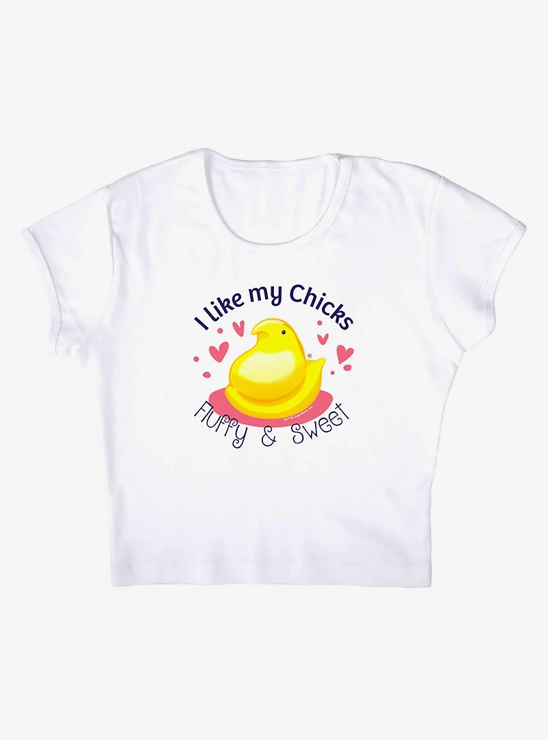 Peeps Easter I Like My Chicks Fluffy And Sweet Baby Rib Womens Crop Top