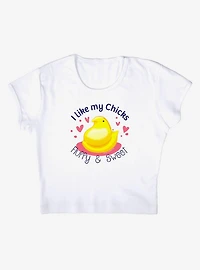 Peeps Easter I Like My Chicks Fluffy And Sweet Baby Rib Womens Crop Top