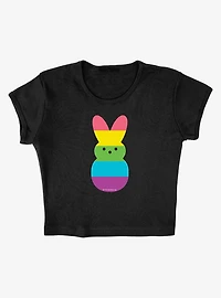Peeps Rainbow Striped Easter Bunny Baby Rib Womens Crop Top