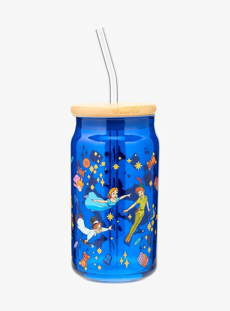 Disney Peter Pan Characters Allover Print Glass Cup with Straw - BoxLunch Exclusive