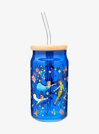Disney Peter Pan Characters Allover Print Glass Cup with Straw - BoxLunch Exclusive
