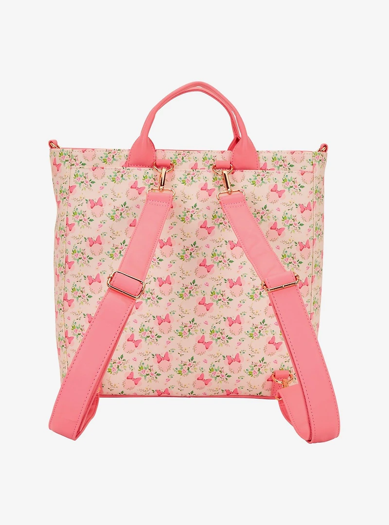 Loungefly Disney Minnie Mouse Pink Floral Ears Convertible Tote Bag