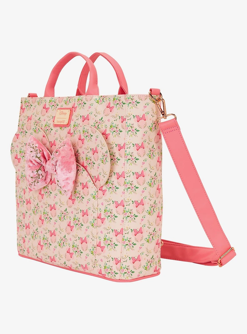 Loungefly Disney Minnie Mouse Pink Floral Ears Convertible Tote Bag