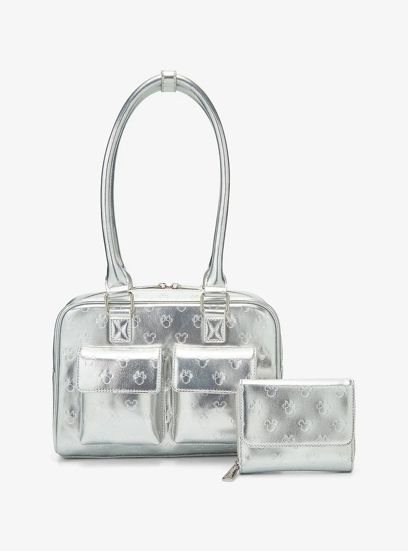 Loungefly Disney Mickey & Minnie Silver Metallic Purse — BoxLunch Exclusive