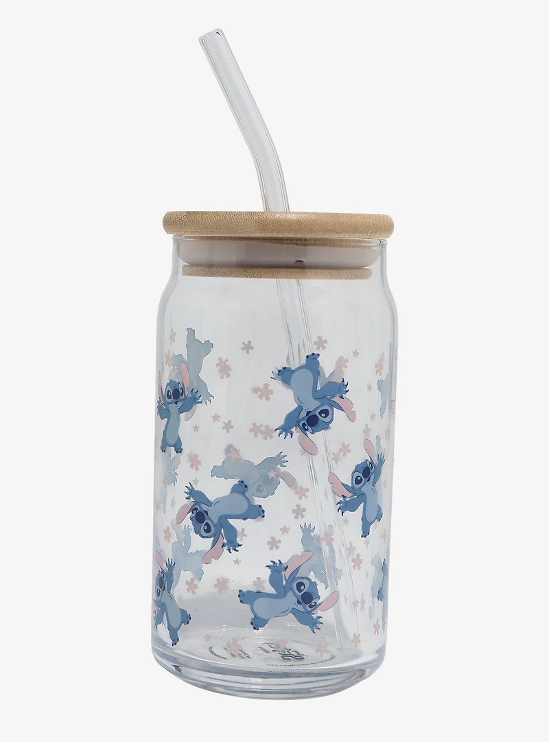 Disney Lilo & Stitch Floral Stitch Glass Cup with Straw