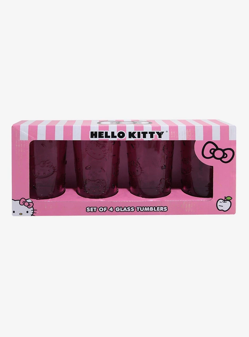 Sanrio Hello Kitty Embossed Pink Glass Set