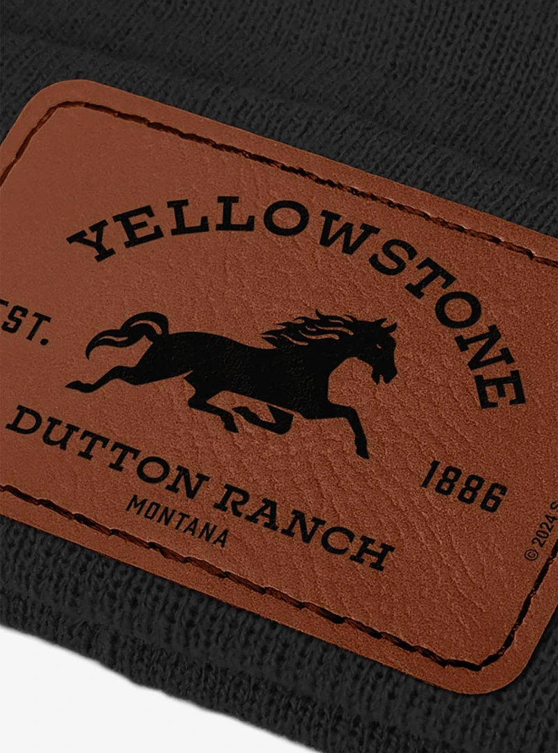 Yellowstone Dutton Ranch Horse Rectangle Leather Patch Knit Beanie