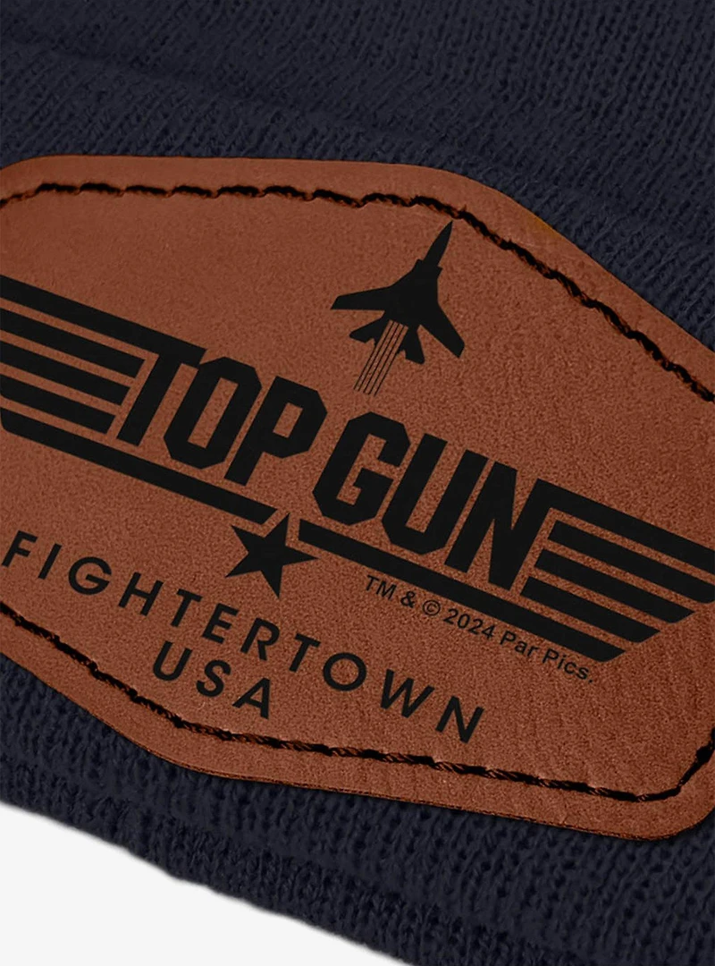 Top Gun Fightertown USA Stripe Logo Leather Patch Knit Beanie