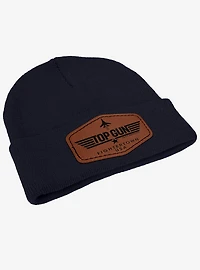 Top Gun Fightertown USA Stripe Logo Leather Patch Knit Beanie
