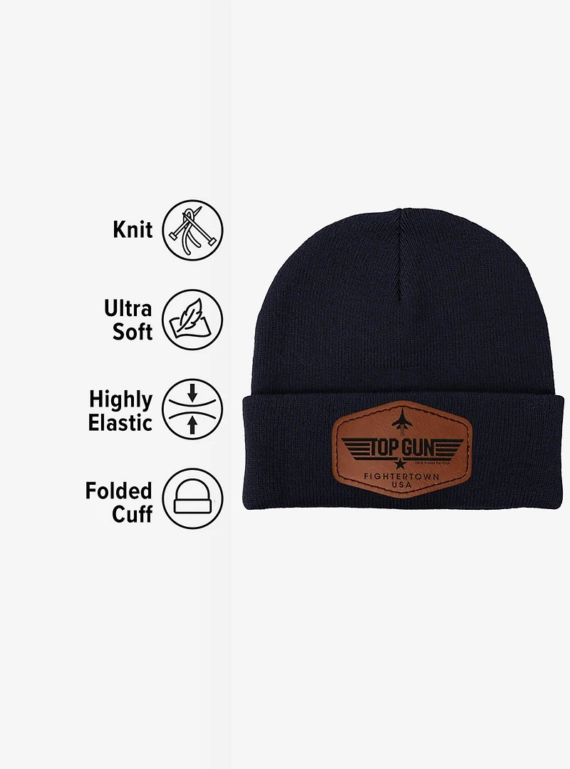 Top Gun Fightertown USA Stripe Logo Leather Patch Knit Beanie