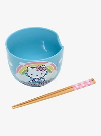 Sanrio Hello Kitty Rainbow Blue Ramen Bowl and Chopsticks Set