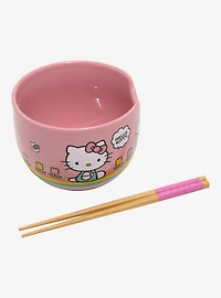 Sanrio Hello Kitty Flowers Striped Ramen Bowl With Chopsticks