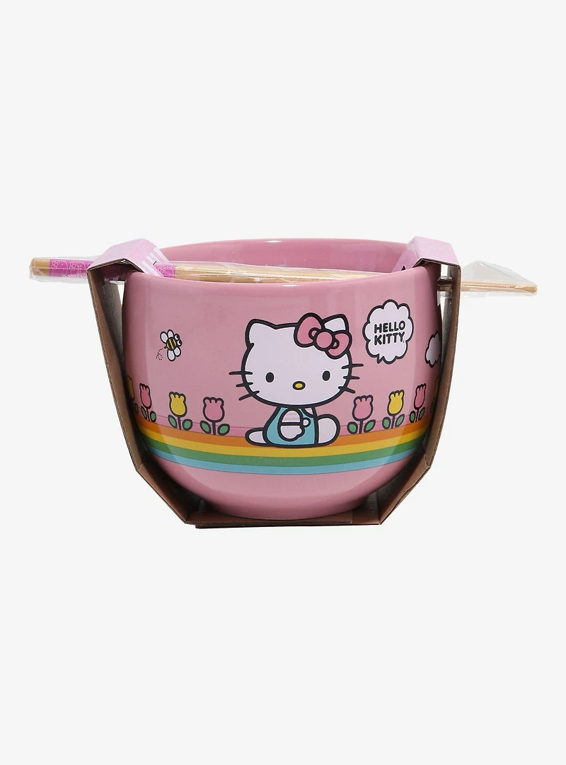 Sanrio Hello Kitty Rainbow Flowers Striped Ramen Set