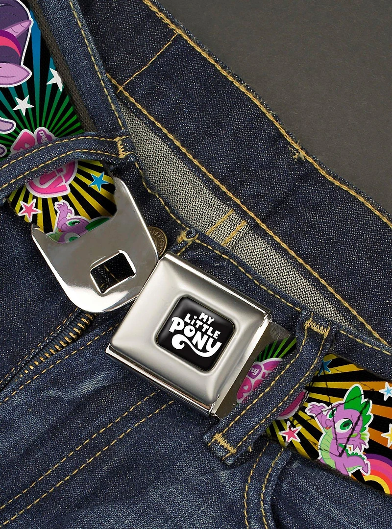 My Little Pony Ponies and Spike Poses Rays Seatbelt Buckle Belt