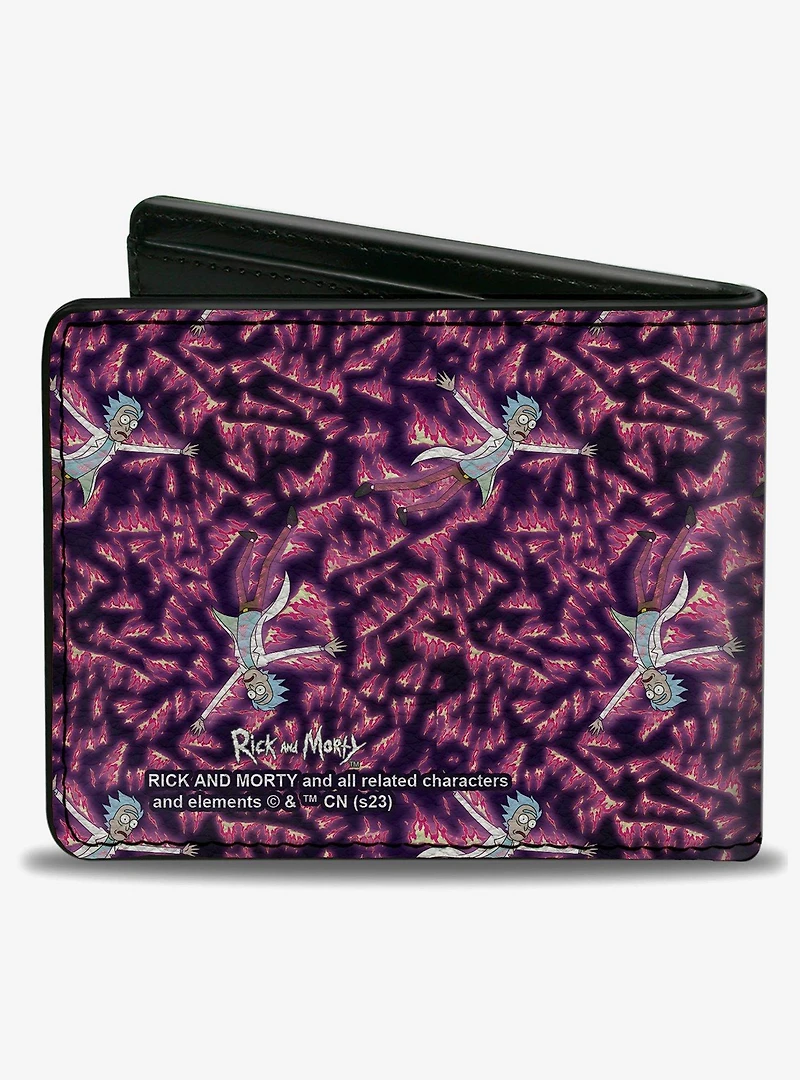 Rick and Morty Flaming Rick Scattered Poses Flames Bifold Wallet