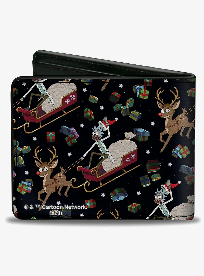Rick and Morty Holiday Santa Rick Reindeer Sled Pose Collage Bifold Wallet