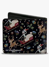 Rick and Morty Holiday Santa Rick Reindeer Sled Pose Collage Bifold Wallet