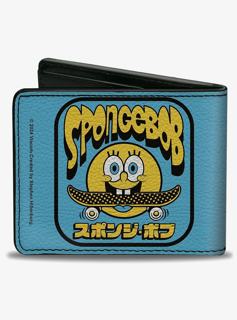 SpongeBob SquarePants Skateboard Smile and Text Bifold Wallet